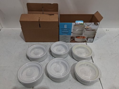 6PK SIGNATURE HOUSEWARES CERAMIC STORAGE BOWLS WITH VENTED LIDS - WHITE (MODEL: 1796164) image 2