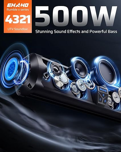 Ehaho Rumble-X Series ATV/UTV Sound Bar - 28" - 8 speakers - black (model: mt4321) image 2