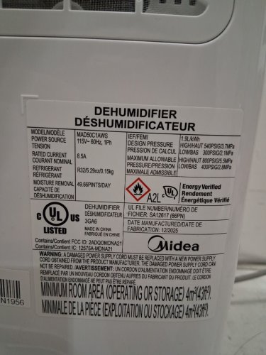 MIDEA ENERGY STAR CERTIFIED DEHUMIDIFIER WITH REUSABLE AIR FILTER AND APP CONTROL - 4,500 SQ.FT - 23.6L - WHITE (MODEL: MAD50C1AWS-A) image 10