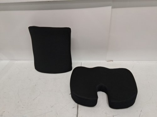 2PC AMAZON BASICS MEMORY FOAM LUMBAR SUPPORT CUSHION SET WITH BACKREST AND SEAT CUSHION - BLACK (MODEL: SC-05) image 3