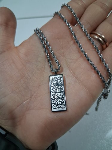 engraved rectangle arabic calligraphy pendant "ما يجْعَلُكَ مُخْتَلِفاً، يَجْعَلُكَ جَميلاً/What makes you different makes you beautiful" twist chain necklace - 18" - 20"/2mm width adjustable chain/ 24mm x 10mm pendant - silver image 4