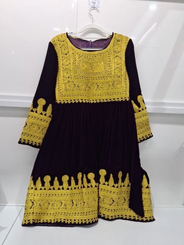 women's handmade afghan tribe dress - small/medium - purple/gold image 2