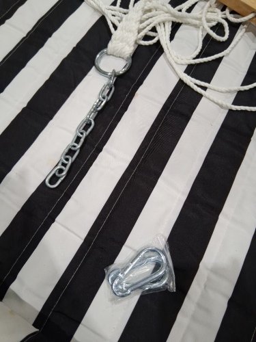 Double Quilted Hammock with Hardwood Spreader Bar - 55" - black/white (model: HMQF-BLACK-W) image 4