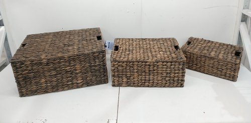 3pc happimess Rectangular Wicker Storage Baskets with Lids - 22"/ 18"/ 15" - Brown (Model: BSK2006) image 3