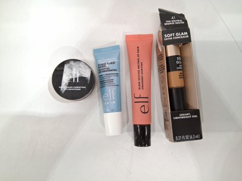 4 assorted elf makeup products - assorted  sizes, types and uses - colour corrector / dew drops / concealer / lip balm image 2