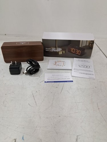 uscce Dimmable Dual Alarm Wooden Digital Alarm Clock with large numbers - bamboo/white digits image 2