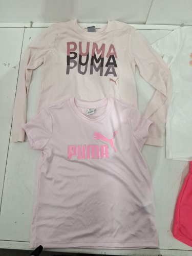 4 PUMA girl's CLOTHES - 1 LONG SLEEVE, 2 SHIRTS, 1 SHORTS - MEDIUM (7/8) - PINK/WHITE image 3