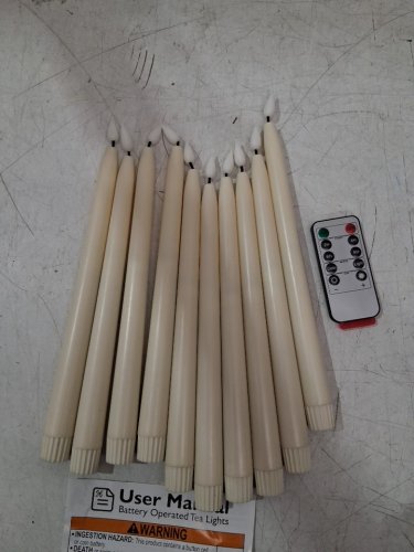 10pc led real wax flameless taper candles with remote timer - 11" - ivory image 4