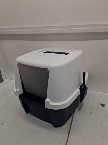 IRIS USA Large Enclosed Cat Litter Box with Front Door Flap and Scoop - blue/white image 4
