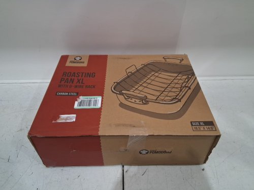 Chef Pomodoro Deluxe X-Large Carbon Steel Roasting Pan with U-Rack, 18.5'' x 14.5'' image 2