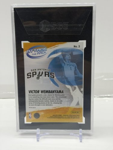 SGC GRADED 10 GEM MINT 2023-24 PANINI HOOPS P.R STOCK #3 BICTOR WEMBANYAMA ATTAKC THE RACK SILVER PRIZM CARD image 2
