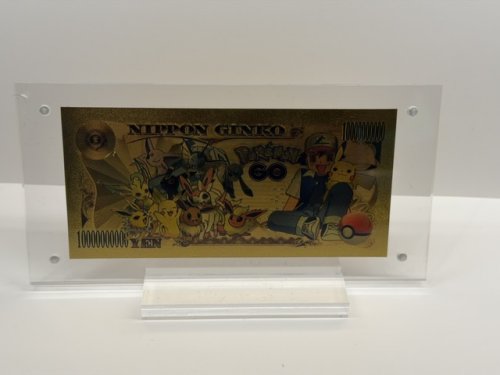 POKEMON GOLD NOTE 10000 PIKACHU IN ARCYLIC DISPLAY STAND image 2