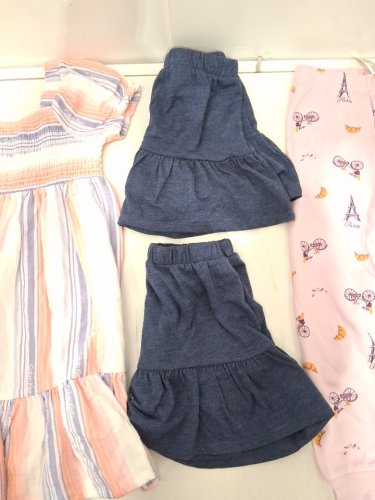 4 assorted girl's clothes - 1 DRESS, 2 SKIRTS, 1 LONG PANTS - EXTRA SMALL (4/5) - PURPLE/PINK/ORANGE/BLUE image 3