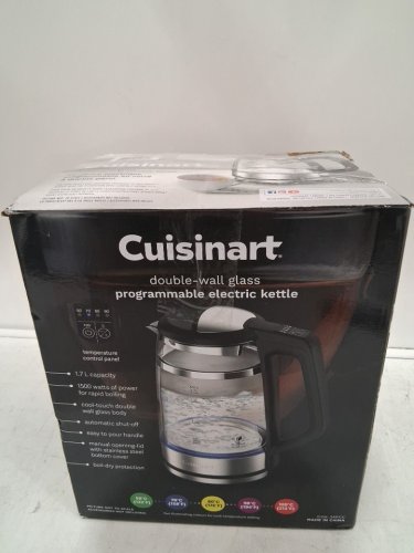 cuisinart cordless electric double wall programmable glass kettle - 1500w - 1.7l - black/stainless steel - (model: cgk-34pcc). image 2