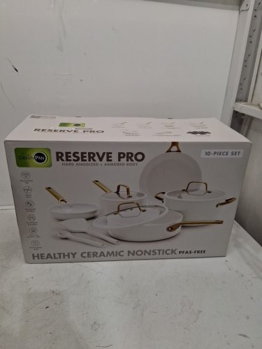 10PC GREENPAN RESERVE PRO NONSTICK COOKWARE SET - WHITE AND GOLD image 2