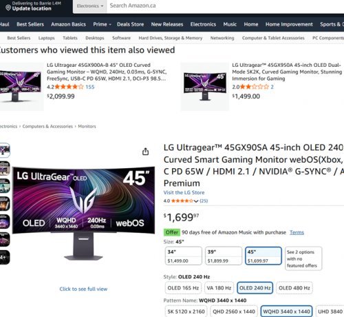 LG ULTRAGEAR OLED CURVED SMART GAMING MONITOR - WQHD 3440 X 1440, 240HZ, 0.03MS - 45" - BLACK (MODEL: 45GX90SA) image 2