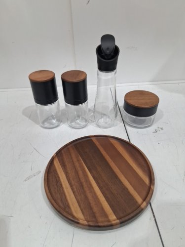 5PC TRUDEAU SEASONING STATION WITH LAZY SUSAN, 2 OIL BOTTLES, 2 GRINDERS, AND 1 JAR (MODEL: 1796149) image 3
