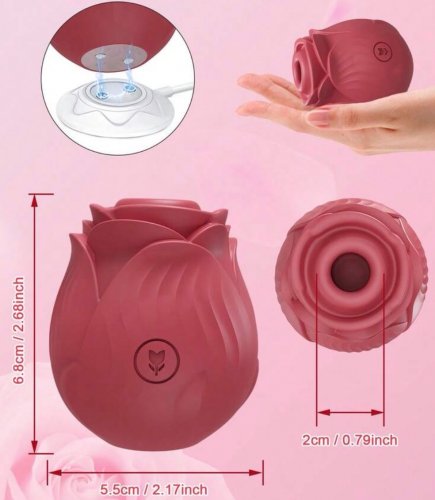 adult rose sucking rose vibrator sex toy with 10 sucking settings - 2.68" x 2.17" - red image 2