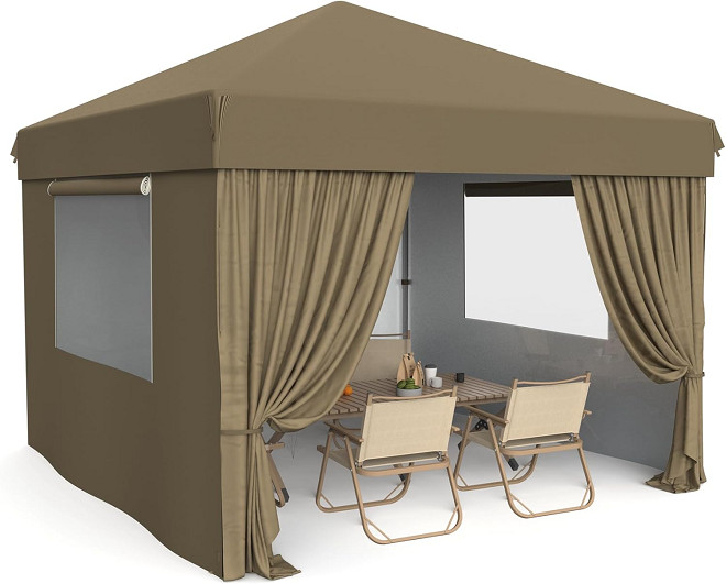 Garveelife Pop Up Canopy, Outdoor Tent with 4 Removable Sidewalls - 10ft x 10ft Instant Shelter, Khaki (Model: pHO_10B7Y7OZ) image 2
