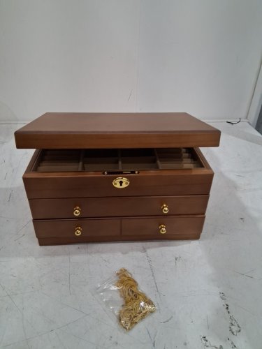 EURIELK Wooden Jewelry Box with Lock and Key - 11.5" x 7.5" x 7" - Brown/Gold image 2