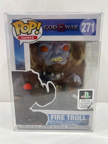 Funko pop! **playstation official licensed product** Games: god of war - fire troll vinyl figure (#271) **plastic protector cover** image 2