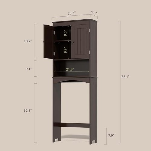 gizoon over the toilet double drawer storage cabinet - 66.1" x 23.7" x 9.1" - brow (model: ap12-db) image 2