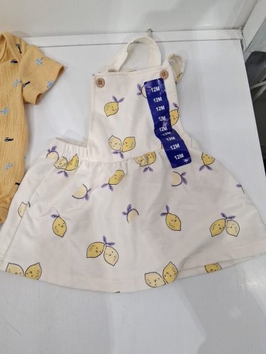 3 assorted baby clothes - top, onesie, overalls - 12m - green/yellow/white image 4
