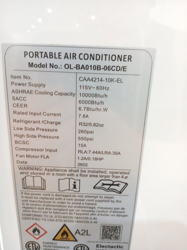 Havato Portable Air Conditioner AC Unit with Cooling Fan Dehumidifier and remote - 10,000BTU - 450Sq.FT - White (Model: OL-BA010B-06CD/E) image 8