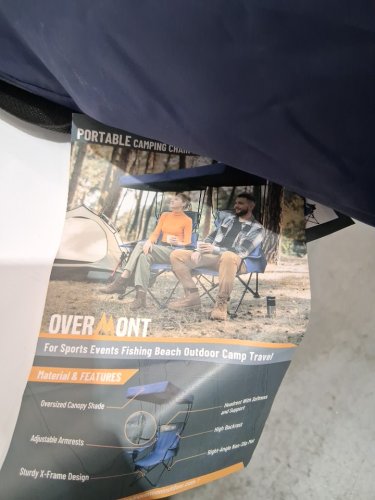 2PK OVERMONT FOLDING CAMPING CHAIR WITH COOLER POCKET AND CANOPY/SUN SHADE - 330 LBS MAX - BLUE/GREY image 4