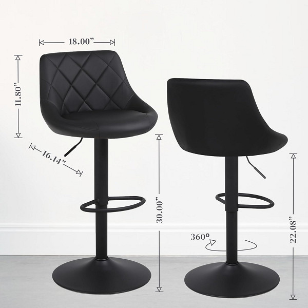 2pk Lennox Furniture Adjustable Height Bounded Leather Barstools - 14" x 17.7" x 34.2-42.1"- 300LBS MAX - black (model: wh-3002) image 2