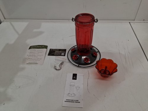 kingsyard outdoor glass hummingbird feeder with 6 ports - 24oz - red image 2
