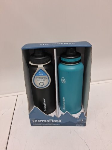 2PK THERMOFLASK 1.2L DOUBLE-WALL VACCUM INSULATED STAINLESS STEEL WATER BOTTLES WITH NON SLIP SILICONE BOTTOMS  - green/blue/off white MODEL 1427662 image 2