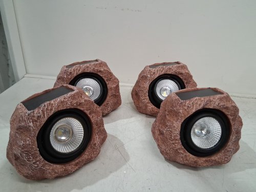 4PK Timeflies Outdoor Faux Solar Rock Lights/Spotlight for Yard with Adjustable Light Direction & Auto On/Off - IP65 Waterproof - brown (MODEL: LT-151S4) image 4