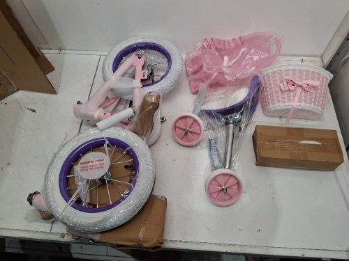 Glaf Toddler Girls Bike with Training Wheels Doll Seat and basket - 12" - White pink  (model: KF-B02) image 3