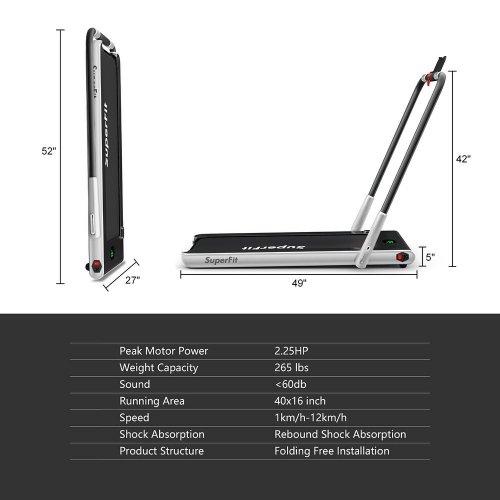 Goplus Folding under the desk Treadmill with led display and remote control - 2.2HP - 7.5mph - 265LBS CAPACITY - white (model:sp37590sh-wh) image 2