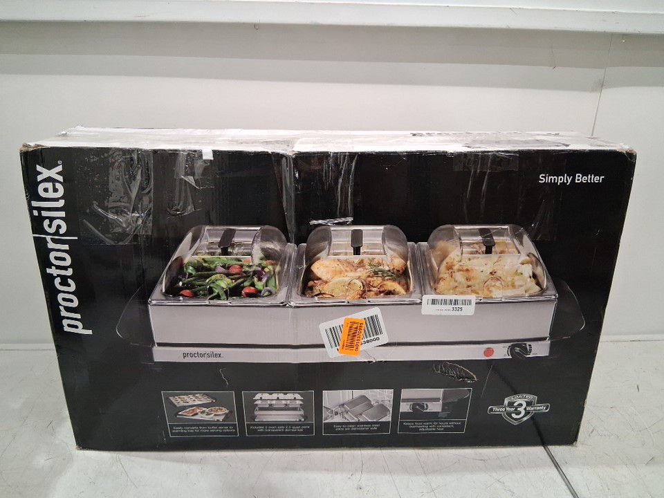 Proctor Silex TRIPLE Buffet Server & Food Warmer - 2.5 Quart - STAINLESS STEEL/BLACK (MODEL: 34300RG) image 2