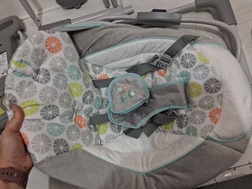 INGENUITY BRIGHT STARTS  *battery operated* SWING 'N GO SWING WITH MULTIPLE SOUNDS/SWING SETTINGS, 20LBS CAPACITY  - HUGS & HOOTS - GREY/TEAL/WHITE (MODEL: 10247-ES) image 4