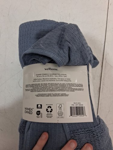 4pk Welhome Waffle Texture Hand Towels -15.35" x 30" - blue - (model:1996328) image 3