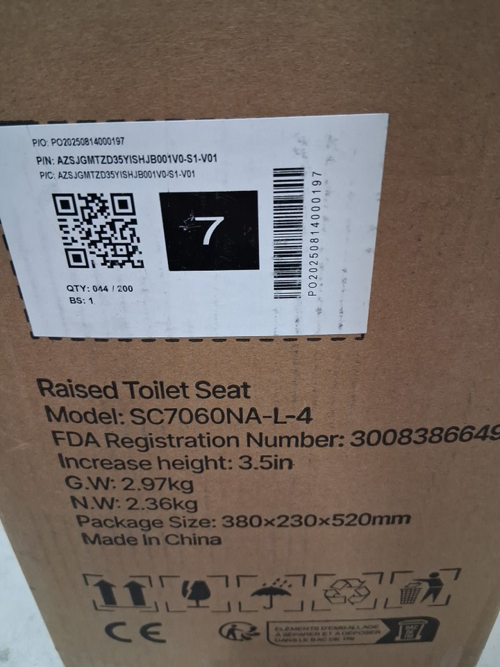 Raised Toilet Seat with Arms - 300lb - WHITE (MODEL:SC7060NA-L-4) image 3