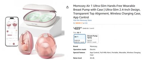 momcozy  Air 1 Ultra-Slim Hands-Free Wearable Breast Pump with wireless charging Case - cozy red  (model: air 1) image 2