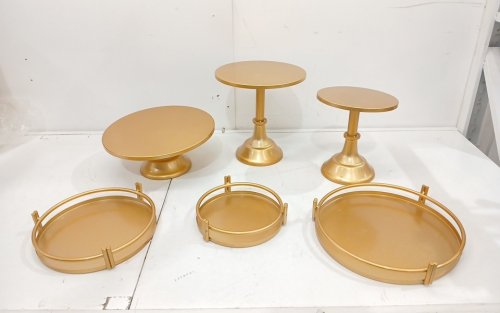 3PC Cake Pedestal Stand Dessert Display - Gold image 3