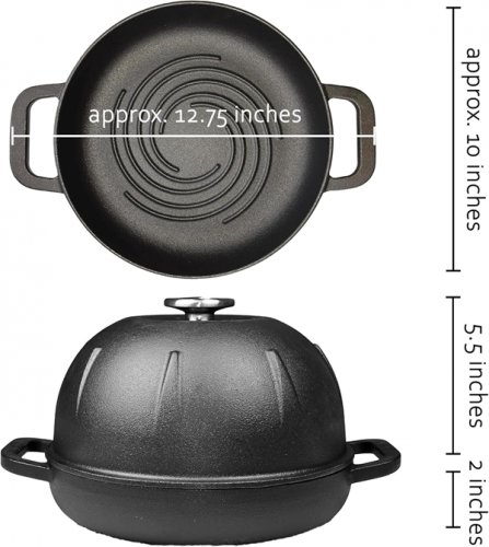 Cuisiland Pre-Seasoned Cast Iron PAN WITH Dome Lid - 10" - 2QT - BLACK (MODEL: BBC107) image 2