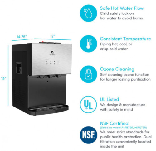 Avalon A12 Countertop Bottleless Water Dispenser, 3-Temperatures, Self-Cleaning, Stainless Steel - BLACK (MODEL: A12-CTPOU) image 2