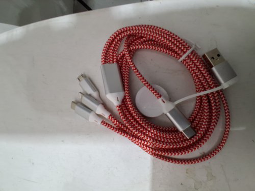 Homailida 4‑in‑2 Multi Fast Charger Cable – 1.8M USB‑A/USB‑C to iPhone/Type‑C/Micro USB & Apple Watch – Nylon Braided- 6ft - red/white (model: Red-01) image 3