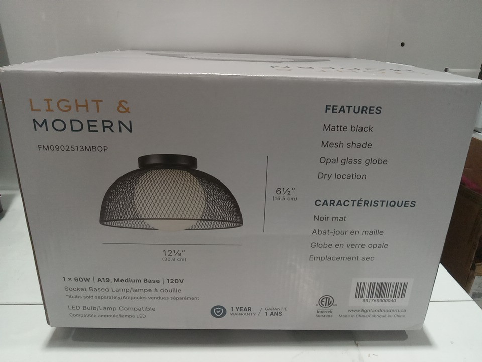 LIGHT & MODERN  Round Metal Cage Shade light Fixture - FLUSHMOUNT - 12" - 60W/120V - matte BLACK - Kelsey (model: FM0902513MBOP) image 3