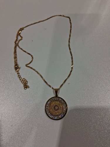 cubic zirconia engraved ayatol kursi "آية الكرسي" round pendant chain necklace for protection - 20" - 22"/2 mm width adjustable chain/ 1" pendant - gold image 4