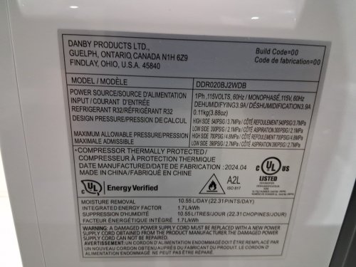 Danby 10.4L Energy Star Dehumidifier with Smart Dehumidify and led display - 1500 Sq.FT - WHITE (MODEL: DDR020BJ2WDB) image 5