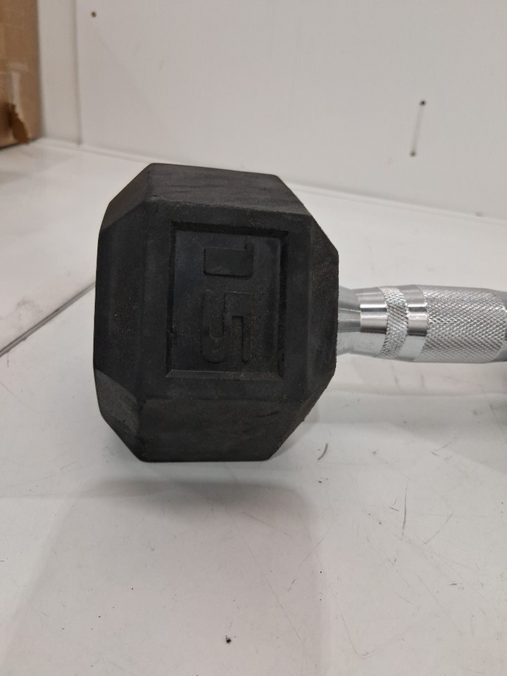 rubber encased HEX DUMBELL - 15LB - BLACK image 3