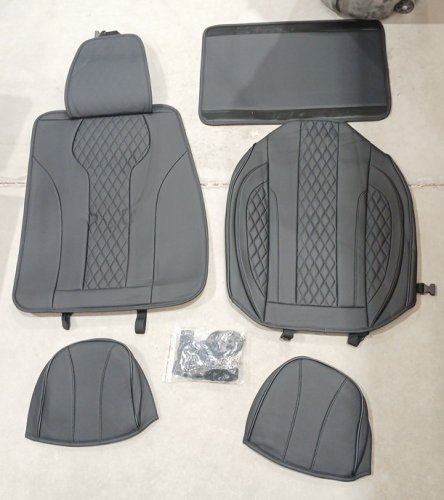 4pc FEINEPRO Faux Leather Universal Car Seat Covers - Black image 4