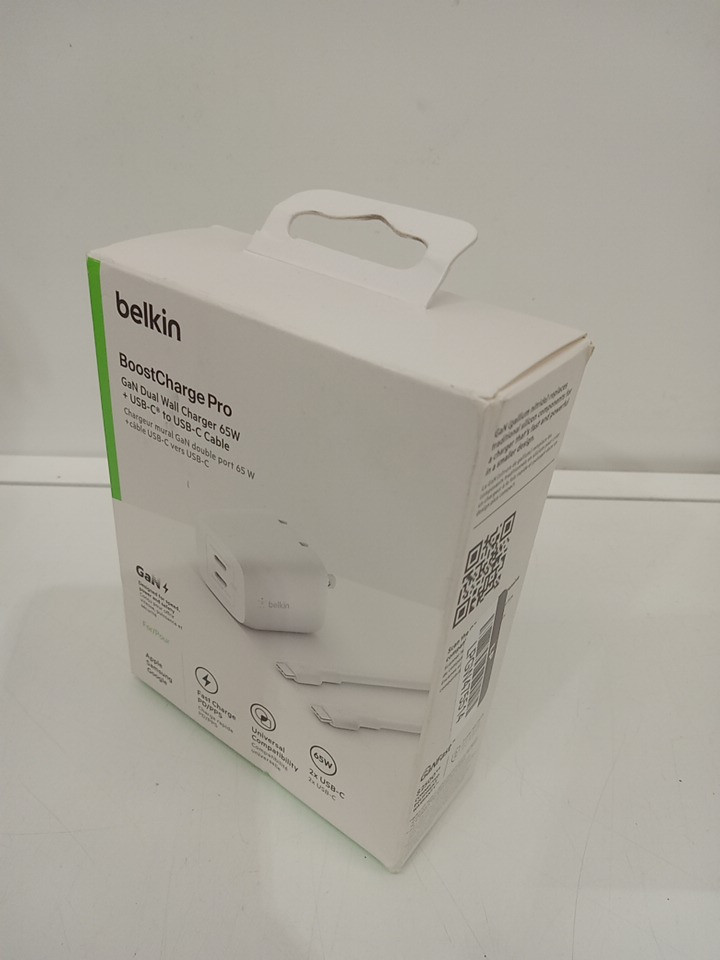 Belkin boostcharge Pro GaN Dual wall charger with 2m USB C to USB C cable - 65W  - white - (model: WCH013dq) image 2